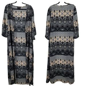 Romeo + Juliet Couture Womens Boho Kimono Duster Sz M Black Paisley Long Slits